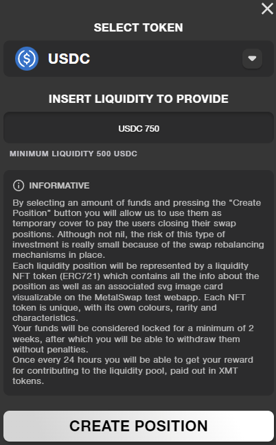 create a liquidity providing position